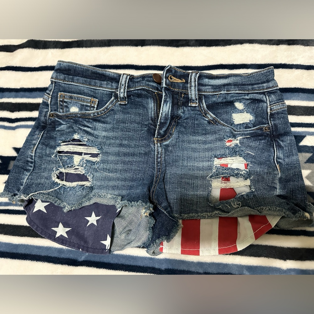 American flag denim shorts